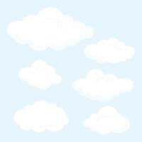 Set of flat white cartoon clouds vector
