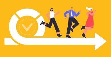 Agile development process with running IT developers team. Software development team and agile lifecycle process sprint illustration. Project management diagram vector