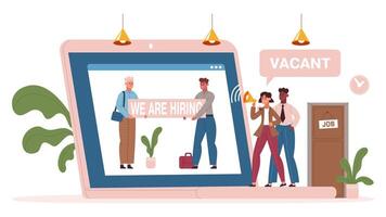 Online job interview, recruitment and hiring process service app. Internet hr platform, online hiring service illustration. Online business interview scenes vector