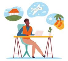 Male character dreaming about financial health, house and car. Dreamy man thought about business success and wealth illustration. Dreaming pensive person vector