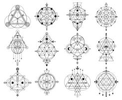 Sacred geometry figures, abstract mystic linear shapes. Mystical linear occult signs illustration set. Geometric sacred alchemy symbols vector