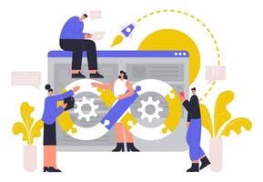 DevOps developers characters, software delivery automation process concept. Software development operations workflow illustration. DevOps engineers work process vector