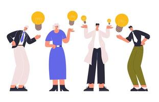 People have idea, good idea sharing, sharing knowledge collaboration. Business idea generating, characters sharing brilliant ideas illustration. Creative ideas sharing vector