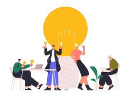 Successful idea generating, business brainstorming, creative discussion. Business people sharing ideas and thoughts flat illustration. Good ideas generating vector