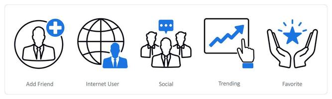 A set of 5 Social Media icons as add friend, internet user, social vector