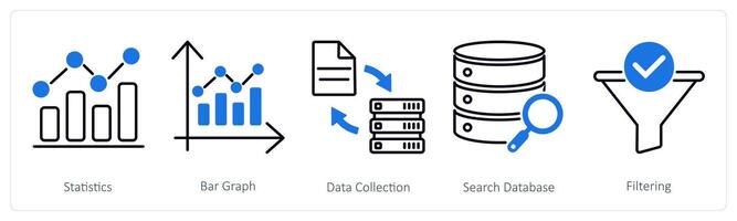 A set of 5 Statistics icons as statistics, bar graph, data collection vector