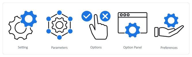 A set of 5 Settings icons as setting, parameters, options vector