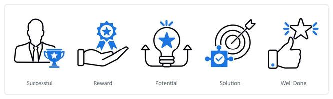 A set of 5 Success icons as successful, reward, potential vector
