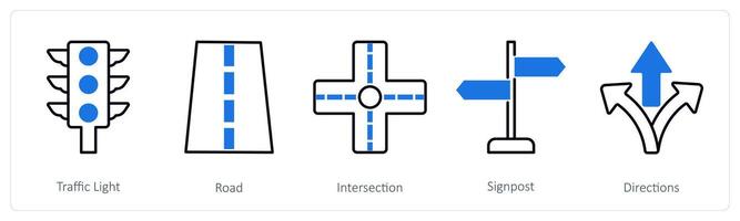 A set of 5 Running icons as traffic light, road, intersection vector