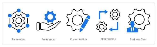A set of 5 Settings icons as parameters, preferences, customization vector