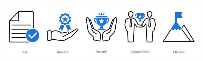 A set of 5 Success icons as task, reward, victory vector