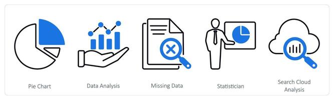 A set of 5 Statistics icons as pie chart, data analysis, missing data vector