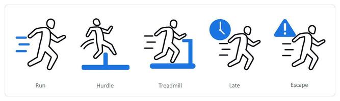 A set of 5 Running icons as run, hurdle, treadmill vector