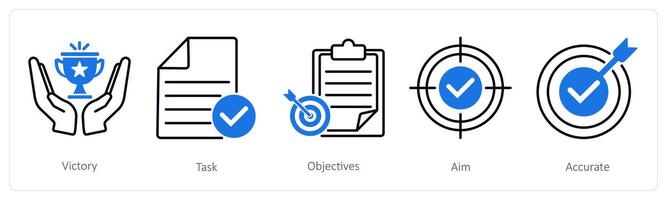 A set of 5 Success icons as victory, task, objectives vector