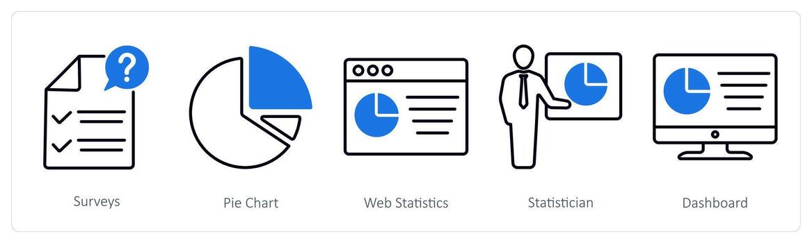 un conjunto de 5 5 Estadísticas íconos como encuestas, tarta cuadro, web Estadísticas vector