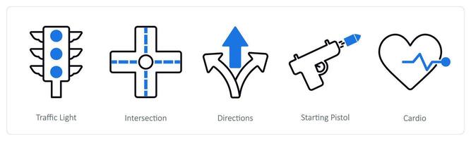 A set of 5 Running icons as traffic light, intersection, directions vector