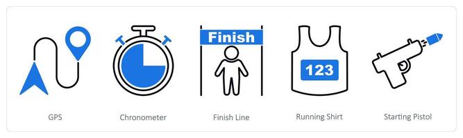 A set of 5 Running icons as gps, chronometer, finish line vector