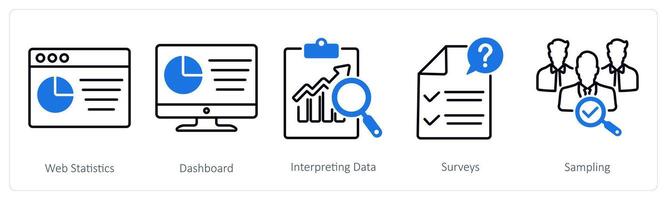 A set of 5 Statistics icons as web statistics, dashboard, interpreting data vector