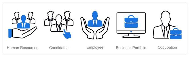 A set of 5 recruitment icons as human resources, candidates, employee vector