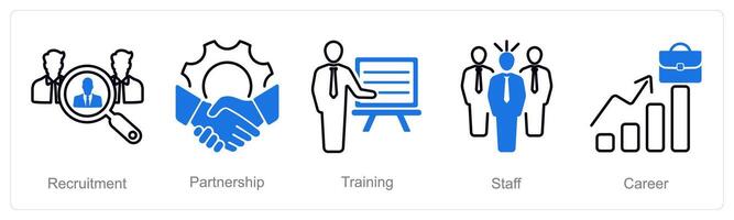 A set of 5 recruitment icons as recruitment, partnership, training vector