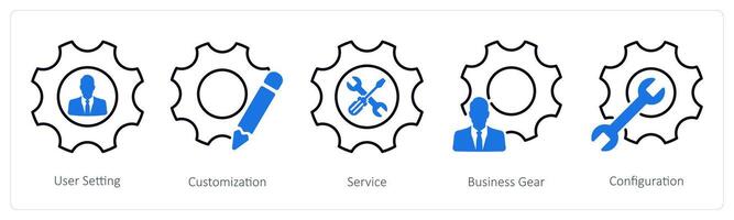 A set of 5 Settings icons as user setting, customization, service vector