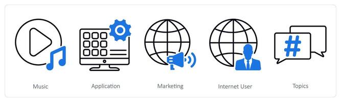A set of 5 Social Media icons as music, application, marketing vector