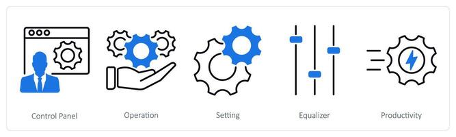 A set of 5 Settings icons as control panel, operation, setting vector