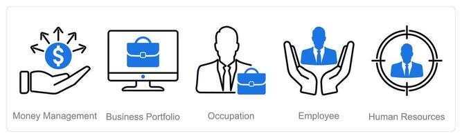 A set of 5 recruitment icons as money management, business portfolio, occupation vector
