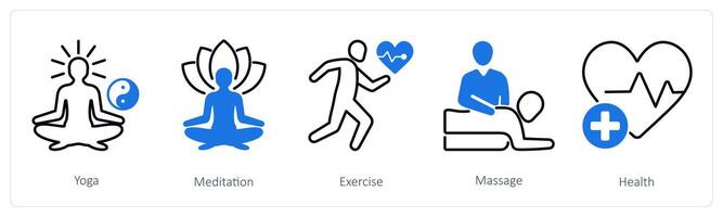 A set of 5 Wellness icons as yoga, meditation, exercise vector