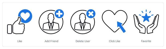 A set of 5 Social Media icons as like, add friend, delete user vector