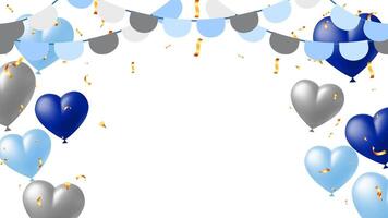 Elements for congratulating dady. Greeting card, poster or banner with balloons and flag, party poppers with confetti. illustration vector