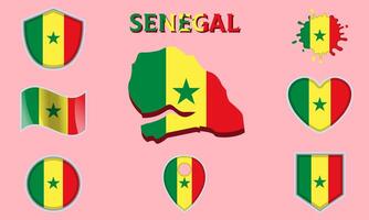 Collection of flat national flags of Senegal with map vector