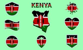 Collection of flat national flags of Kenya with map vector