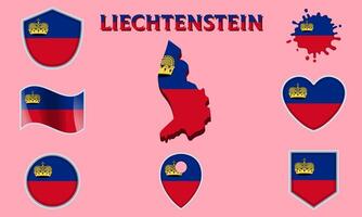 Collection of flat national flags of Liechtenstein with map vector