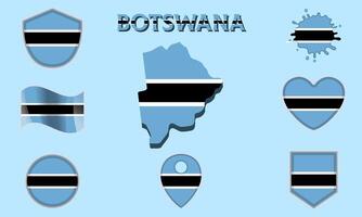 Collection of flat national flags of Botswana with map vector