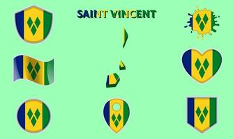 Collection of flat national flags of Saint Vincent with map vector