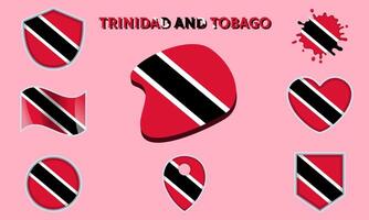 Collection of flat national flags of Trinidad and Tobago with map vector