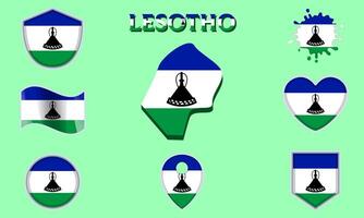 Collection of flat national flags of Lesotho with map vector