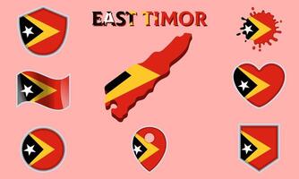Collection of flat national flags of East Timor with map vector