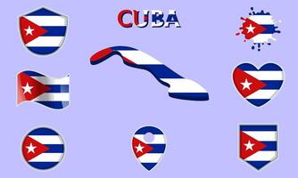 Collection of flat national flags of Cuba with map vector