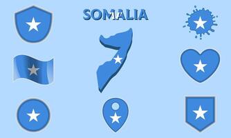 Collection of flat national flags of Somalia with map vector
