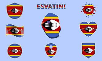 Collection of flat national flags of Esvatini with map vector