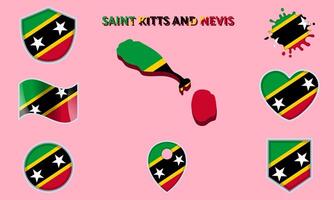 Collection of flat national flags of Saint Kitts and Nevis with map vector