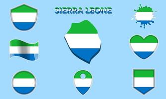 Collection of flat national flags of Sierra Leone with map vector