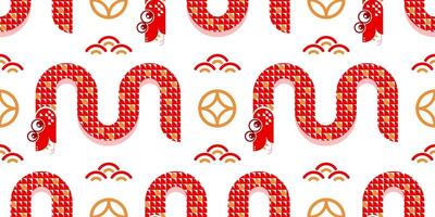 Seamless pattern happy chinese new year 2025 the snake zodiac sign with asian elements paper cut style on color background. vector