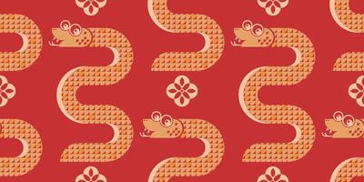 Seamless pattern happy chinese new year 2025 the snake zodiac sign with asian elements paper cut style on color background. vector