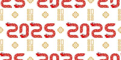 Seamless pattern happy chinese new year 2025 the snake zodiac sign with asian elements paper cut style on color background. vector