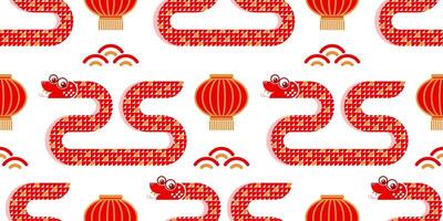 Seamless pattern happy chinese new year 2025 the snake zodiac sign with asian elements paper cut style on color background. vector