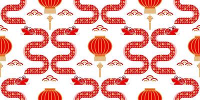 Seamless pattern happy chinese new year 2025 the snake zodiac sign with asian elements paper cut style on color background. vector