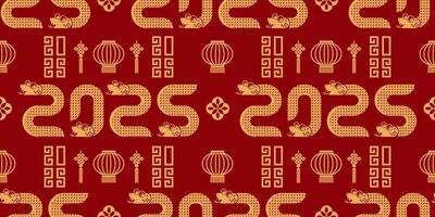 Seamless pattern happy chinese new year 2025 the snake zodiac sign with asian elements paper cut style on color background. vector
